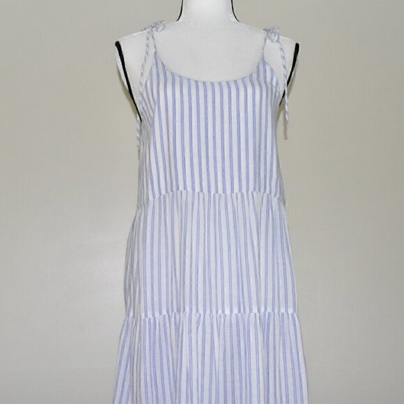Love Gap Dreamwell Crinkle Stripe Tiered Midi Slightly Sheer Night Dress - Picture 3 of 7